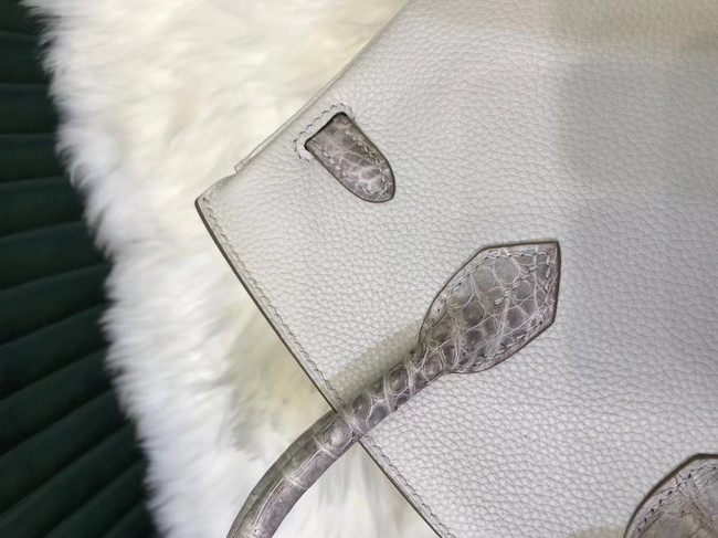 Hermes Birkin Bag Original Leather crocodile togo HBK2530 light grey&white