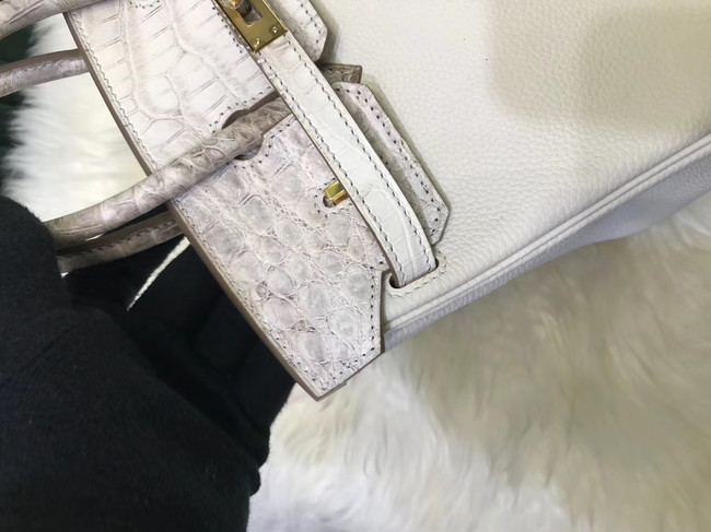 Hermes Birkin Bag Original Leather crocodile togo HBK2530 light grey&white