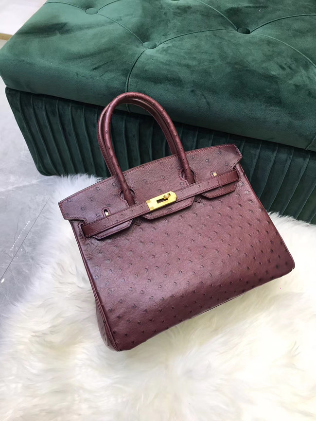 Hermes Birkin Bag Original Leather Ostrich skin HBK2530 Burgundy