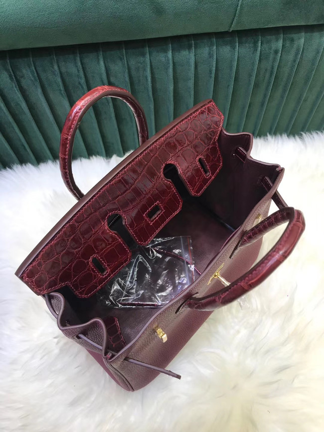 Hermes Birkin Bag Original Leather crocodile togo HBK2530 Burgundy