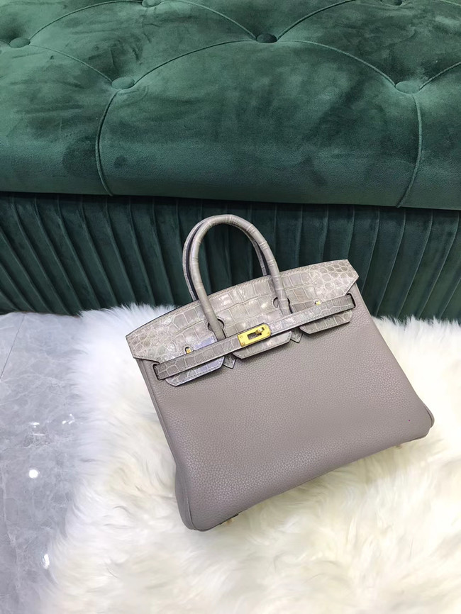 Hermes Birkin Bag Original Leather crocodile togo HBK2530 light gray