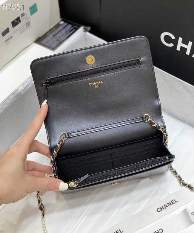 Chanel mini wallet on chain Gold-Tone Metal A84277 black