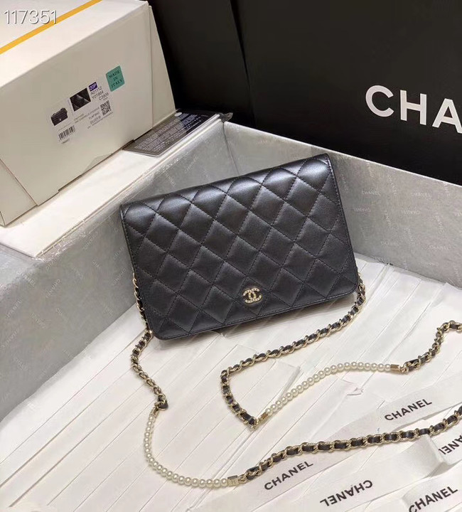 Chanel mini wallet on chain Gold-Tone Metal A84277 black