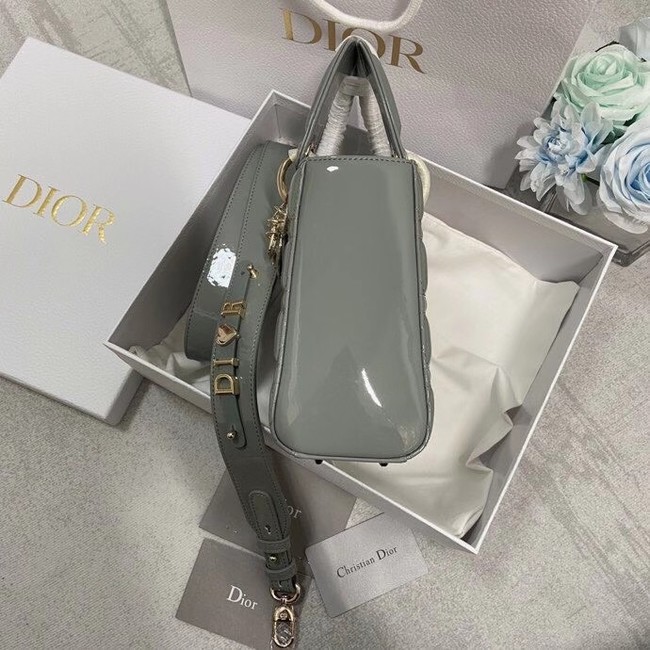 SMALL LADY DIOR BAG gray Patent Calfskin M0531