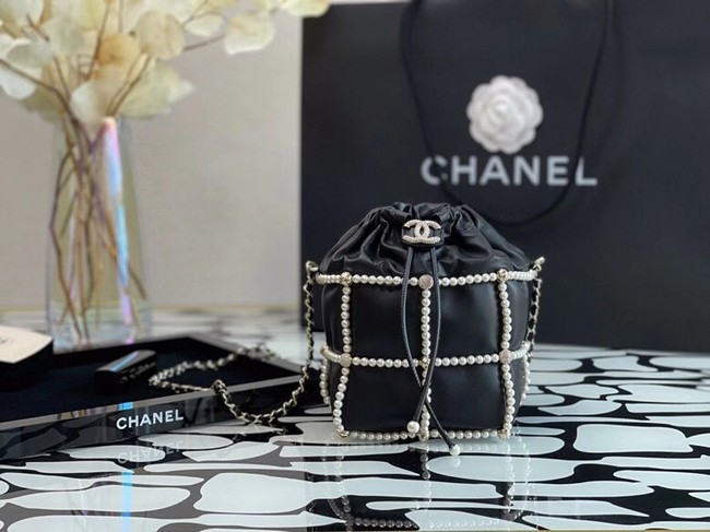 Chanel drawstring bag Lambskin & Gold Metal AS2388 black