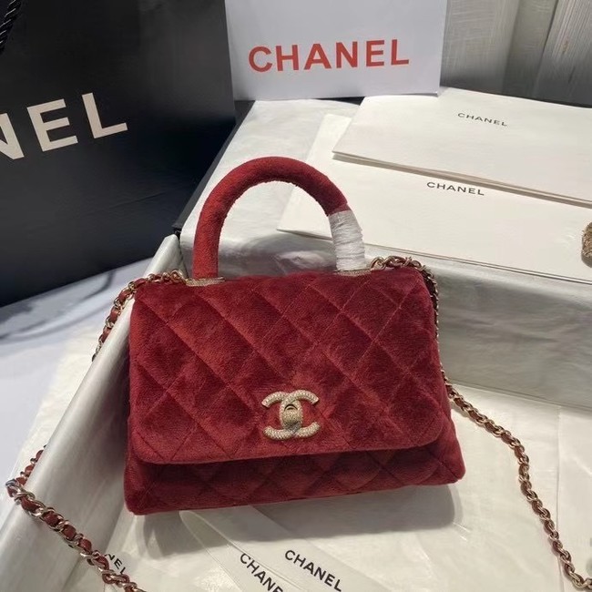 Chanel mini flap bag with top handle AS2215 Burgundy