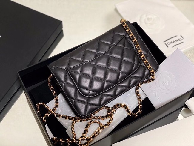 Chanel wallet on chain Lambskin & Laquered Gold-Tone Metal AP2021 black 