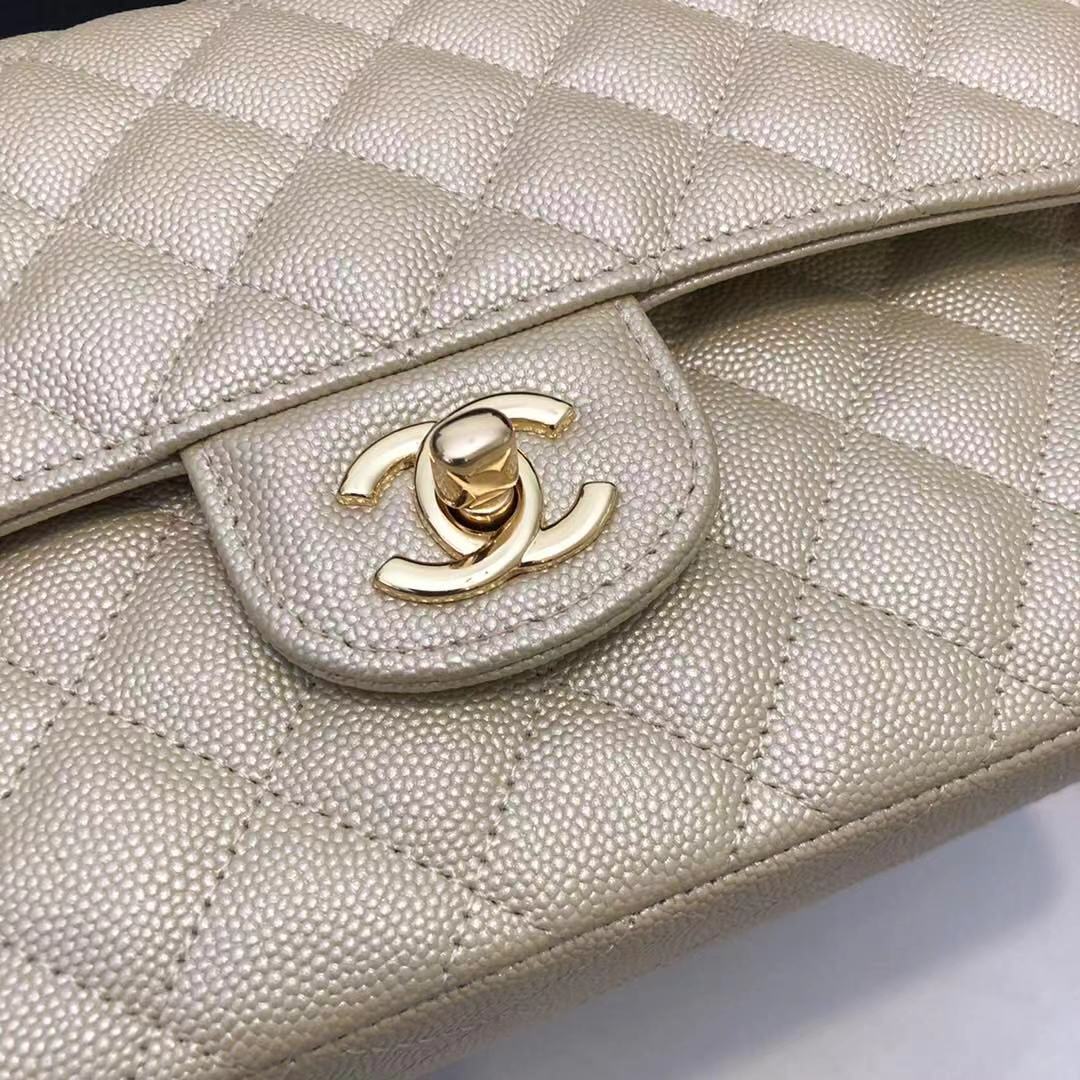 Chanel Classic Flap Bag Chevron Caviar Leather A01112A champagne