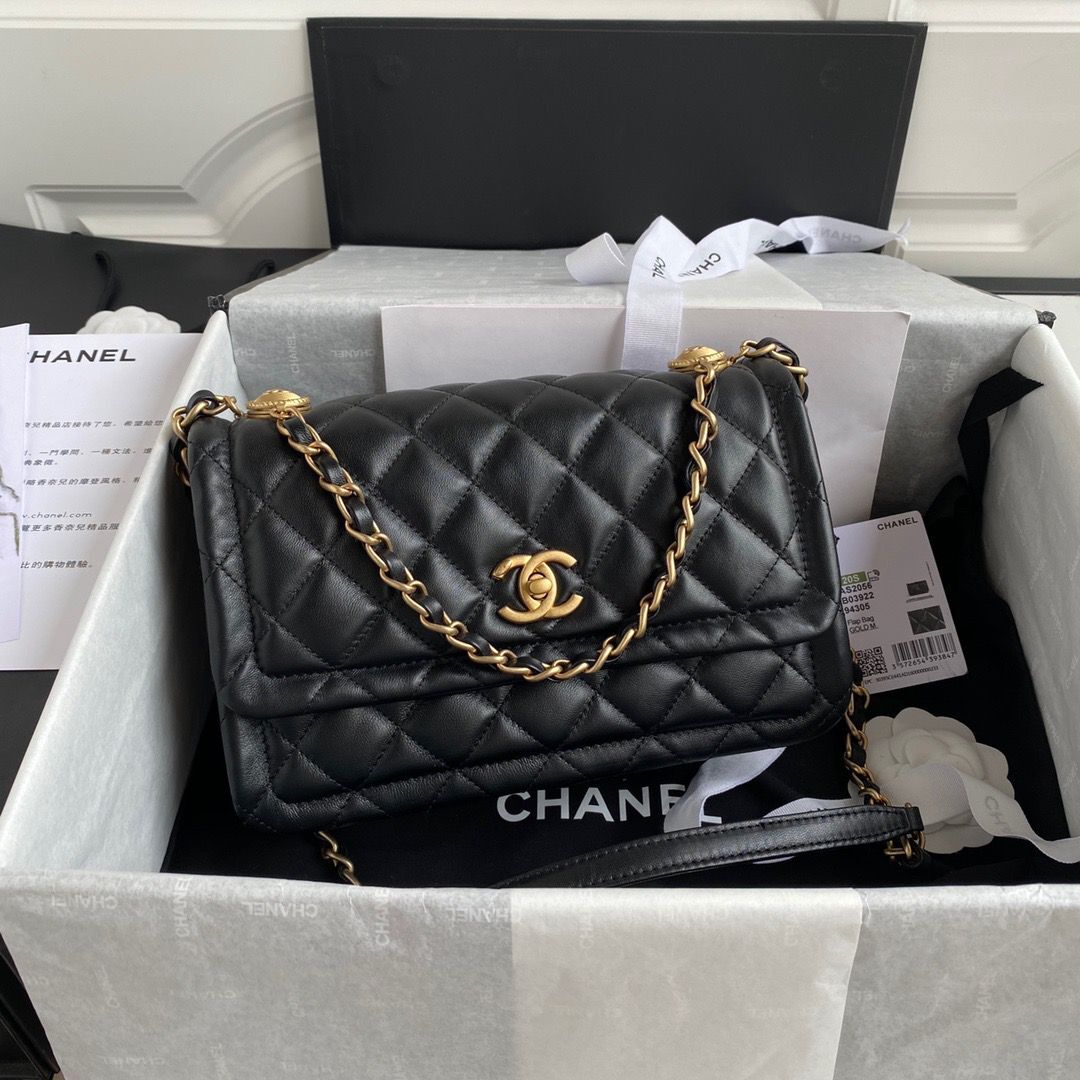 Chanel Flap Bag Sheepskin & Gold-Tone Metal AP1737 Black