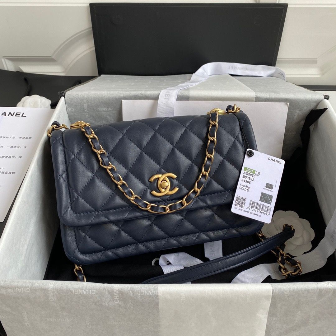 Chanel Flap Bag Sheepskin & Gold-Tone Metal AP1737 Navy