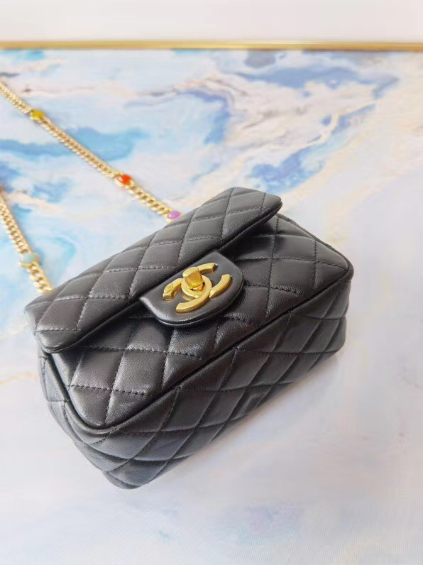 Chanel flap bag Lambskin Resin & Gold-Tone Metal AS2379 Black