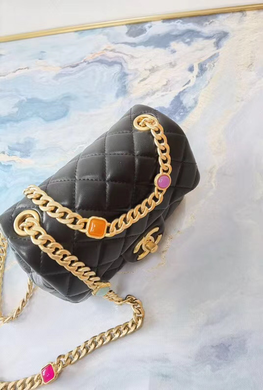 Chanel flap bag Lambskin Resin & Gold-Tone Metal AS2379 Black