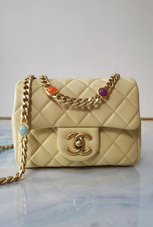 Chanel flap bag Lambskin Resin & Gold-Tone Metal AS2379 Yellow