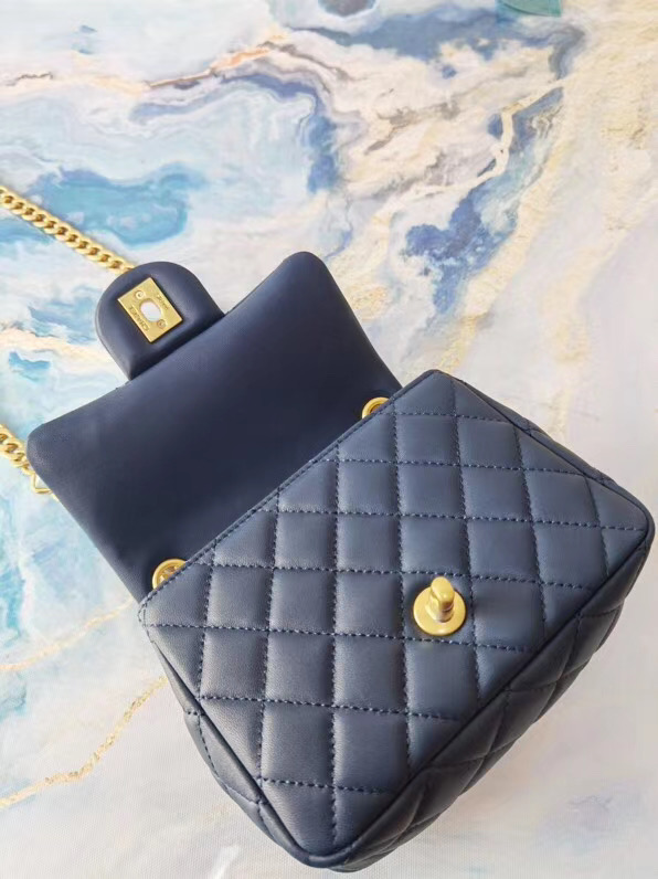 Chanel flap bag Lambskin Resin & Gold-Tone Metal AS2379 dark blue