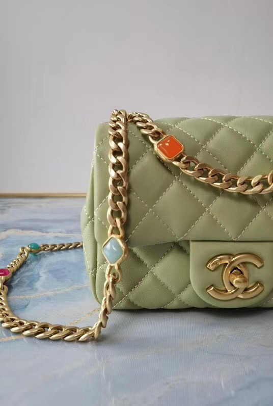 Chanel flap bag Lambskin Resin & Gold-Tone Metal AS2379 light green