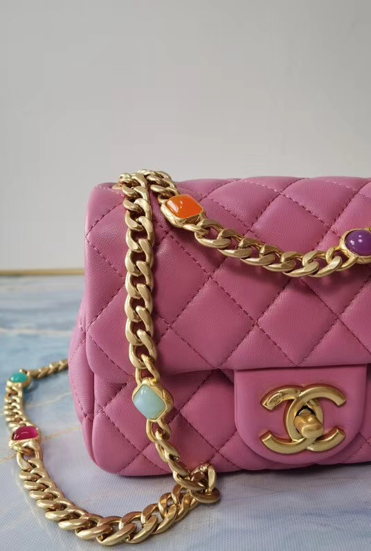 Chanel flap bag Lambskin Resin & Gold-Tone Metal AS2379 Pink