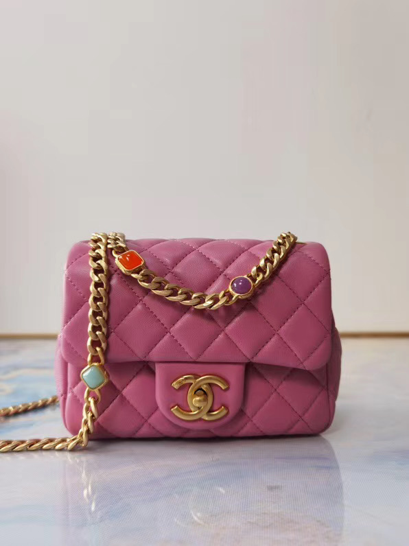 Chanel flap bag Lambskin Resin & Gold-Tone Metal AS2379 Pink