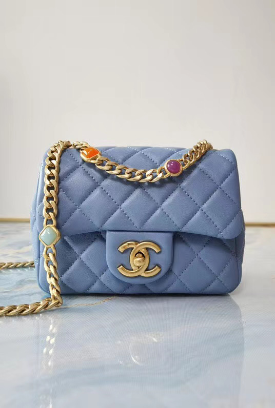 Chanel flap bag Lambskin Resin & Gold-Tone Metal AS2379 sky blue