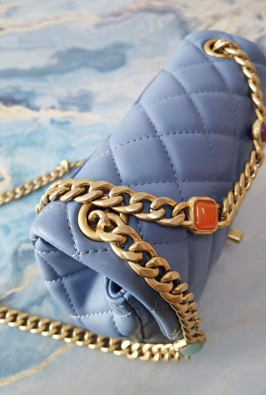 Chanel flap bag Lambskin Resin & Gold-Tone Metal AS2379 sky blue