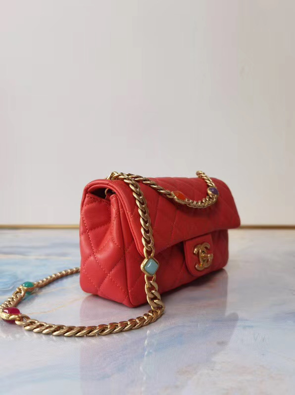 Chanel flap bag Lambskin Resin & Gold-Tone Metal AS2380 red