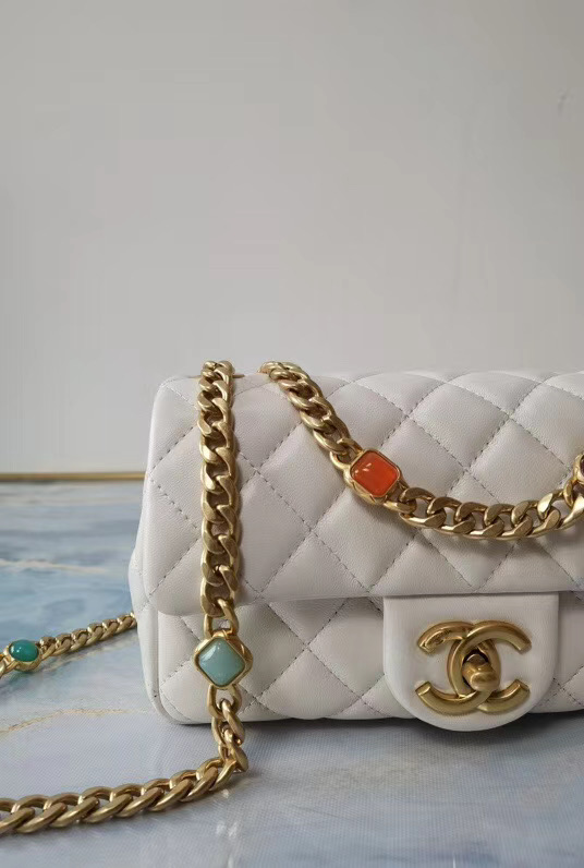 Chanel flap bag Lambskin Resin & Gold-Tone Metal AS2380 white