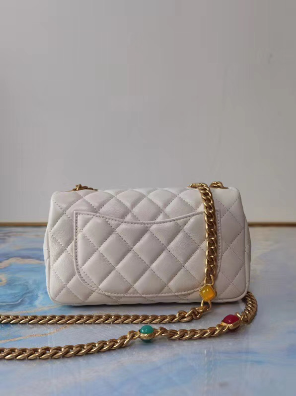 Chanel flap bag Lambskin Resin & Gold-Tone Metal AS2380 white