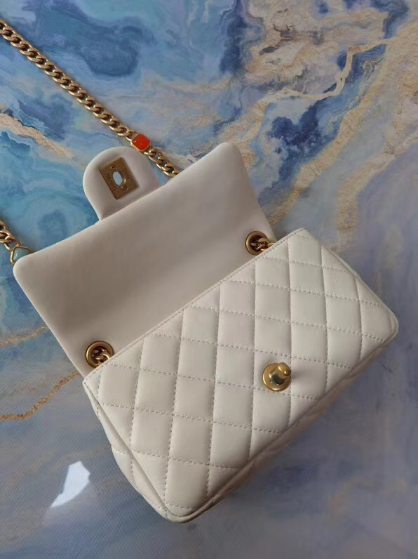 Chanel flap bag Lambskin Resin & Gold-Tone Metal AS2380 white