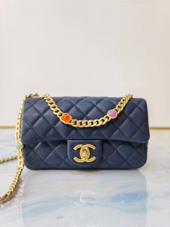 Chanel flap bag Lambskin Resin & Gold-Tone Metal AS2380 Navy