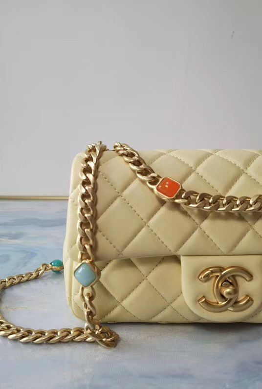 Chanel flap bag Lambskin Resin & Gold-Tone Metal AS2380 Yellow