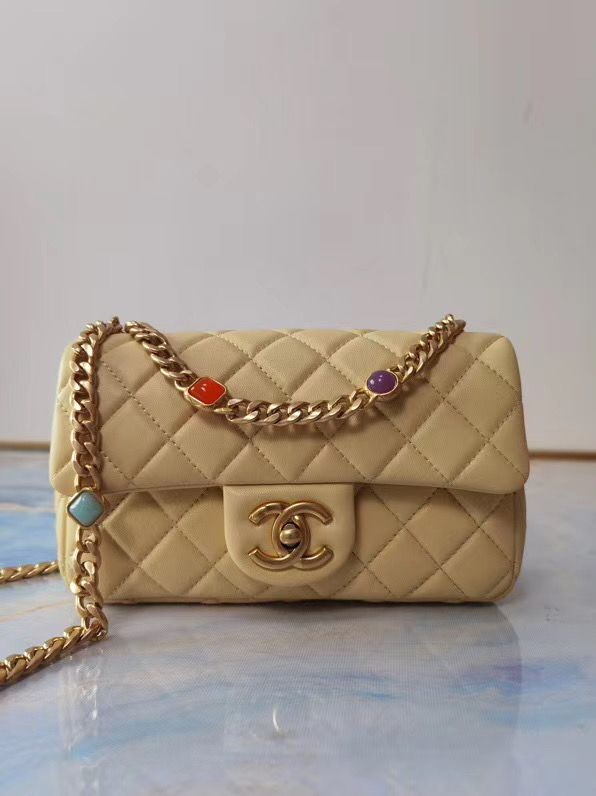 Chanel flap bag Lambskin Resin & Gold-Tone Metal AS2380 Yellow