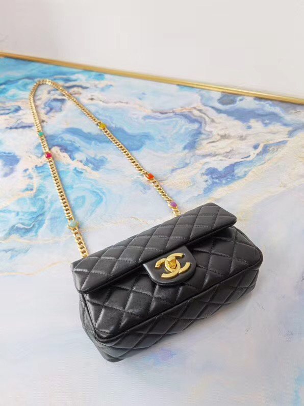 Chanel flap bag Lambskin Resin & Gold-Tone Metal AS2380 black