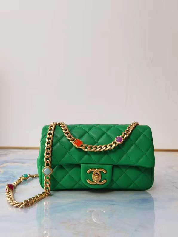 Chanel flap bag Lambskin Resin & Gold-Tone Metal AS2380 green