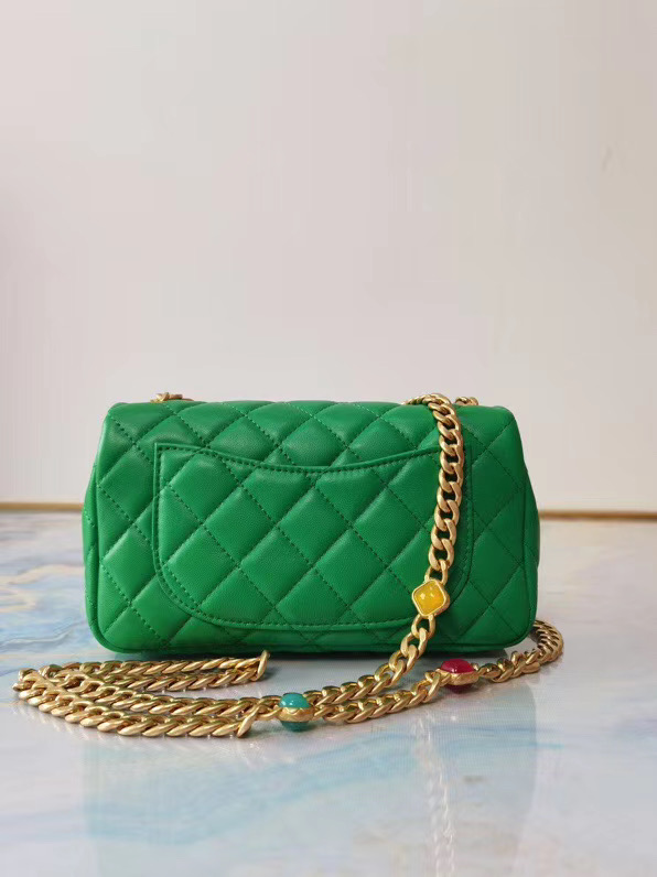 Chanel flap bag Lambskin Resin & Gold-Tone Metal AS2380 green