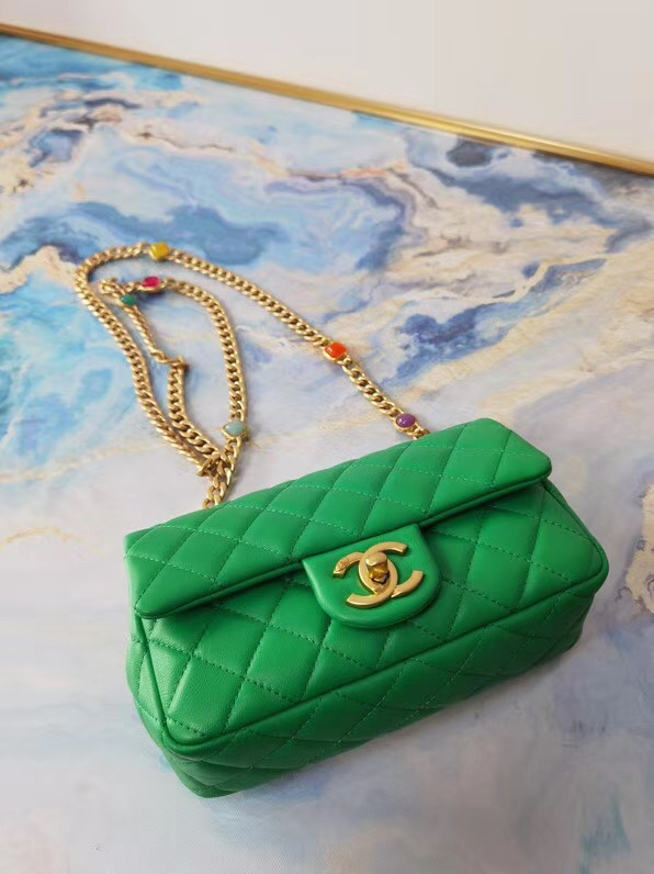 Chanel flap bag Lambskin Resin & Gold-Tone Metal AS2380 green