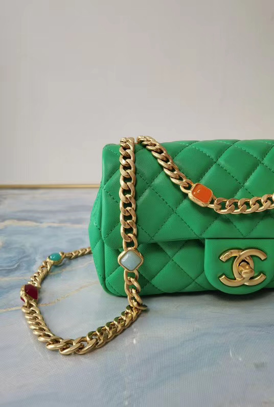 Chanel flap bag Lambskin Resin & Gold-Tone Metal AS2380 green