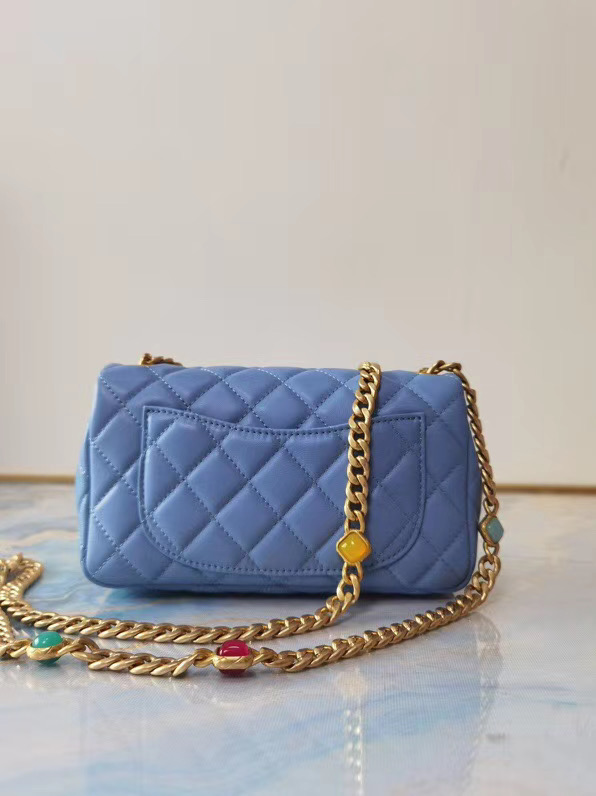 Chanel flap bag Lambskin Resin & Gold-Tone Metal AS2380 light blue