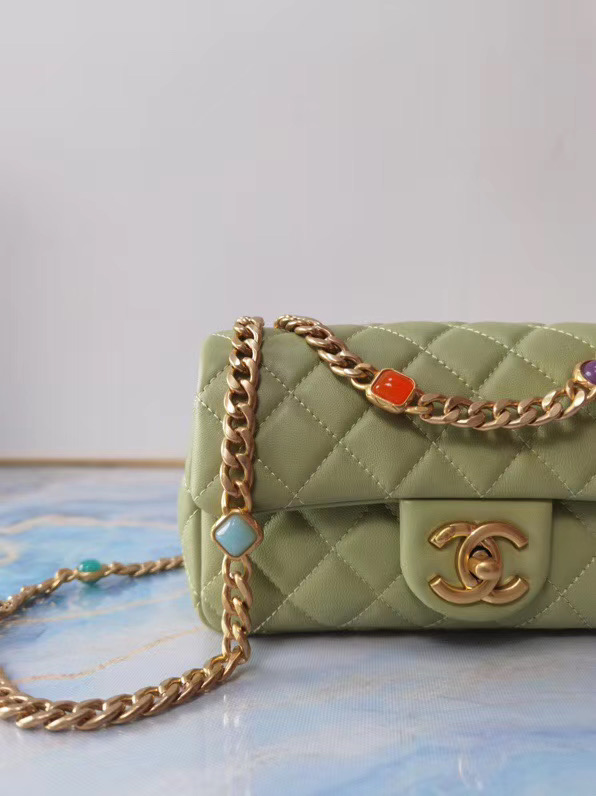 Chanel flap bag Lambskin Resin & Gold-Tone Metal AS2380 light green