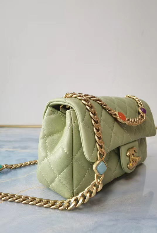 Chanel flap bag Lambskin Resin & Gold-Tone Metal AS2380 light green