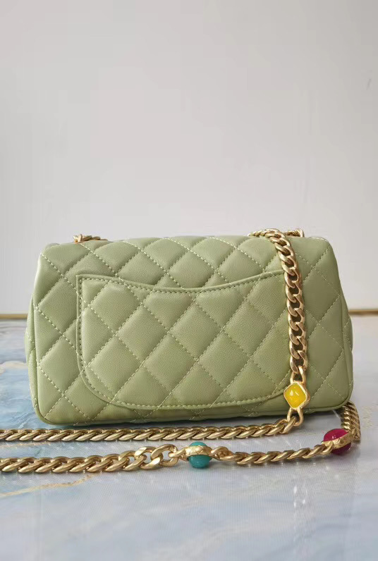 Chanel flap bag Lambskin Resin & Gold-Tone Metal AS2380 light green