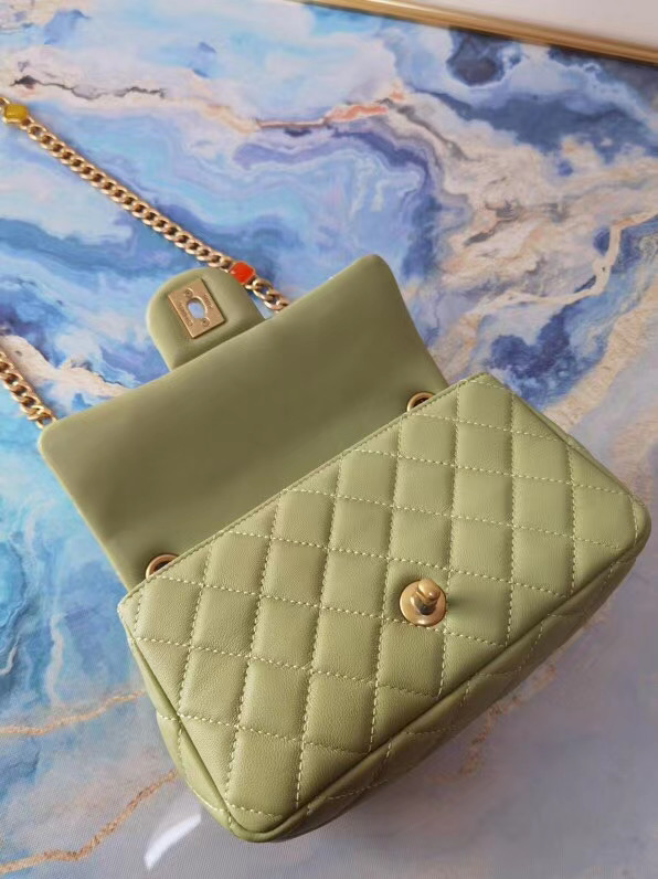 Chanel flap bag Lambskin Resin & Gold-Tone Metal AS2380 light green