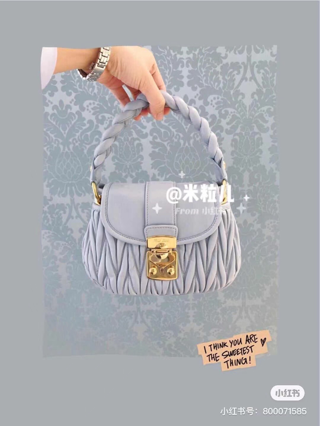 miu miu Matelasse Nappa Leather Top-handle Bag 6998 light blue