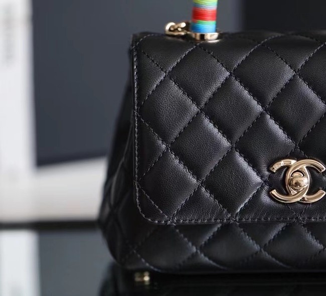 chanel mini flap bag with top handle AS2215 black