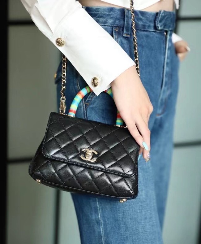 chanel mini flap bag with top handle AS2215 black