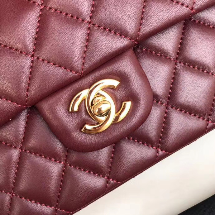 chanel classic handbag Lambskin & gold Metal A01112 Burgundy