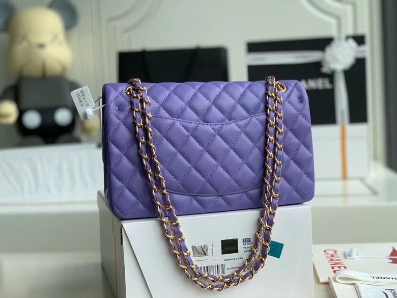 chanel classic handbag Lambskin & gold Metal A01112 Purple