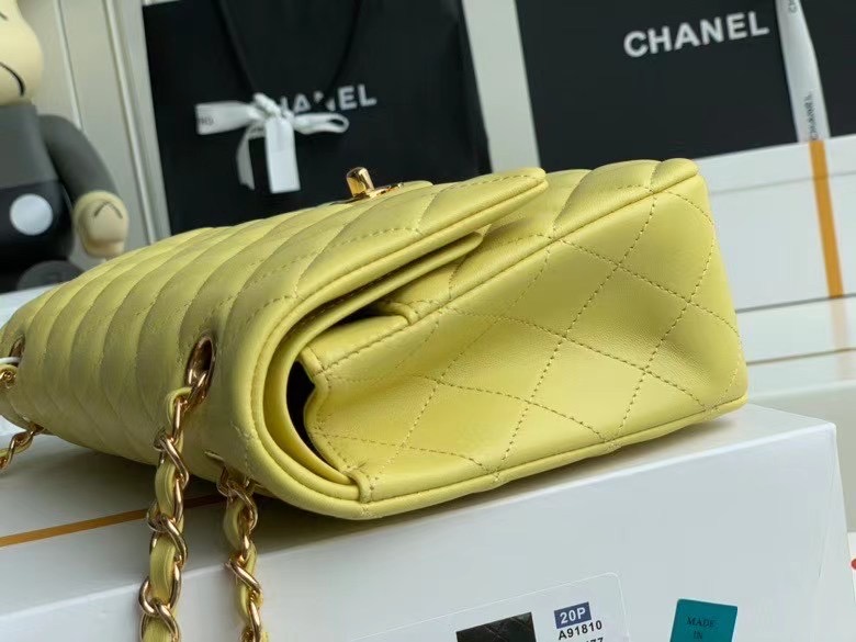 chanel classic handbag Lambskin & gold Metal A01112 lemon