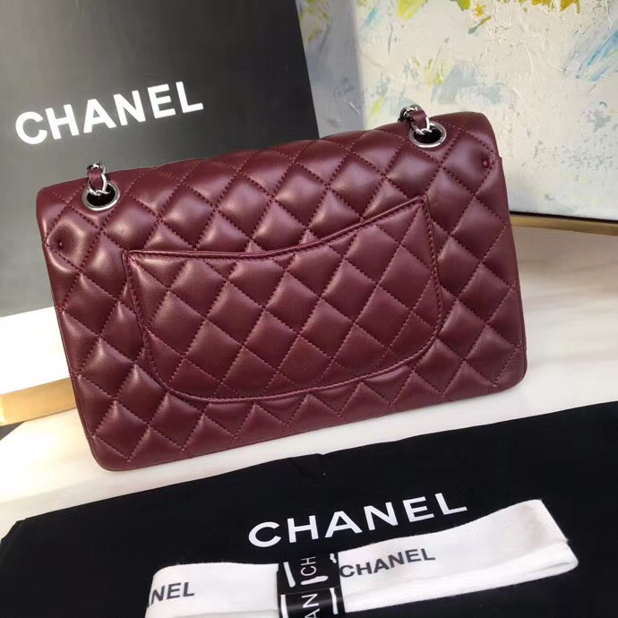 chanel classic handbag Lambskin & silver Metal A01112 Burgundy