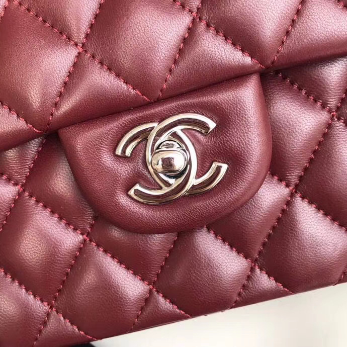 chanel classic handbag Lambskin & silver Metal A01112 Burgundy