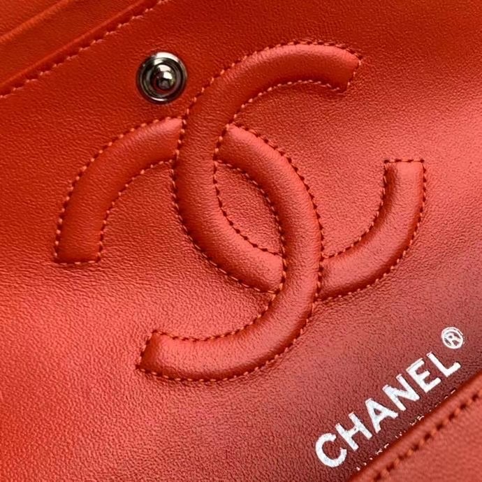 chanel classic handbag Lambskin & silver Metal A01112 red