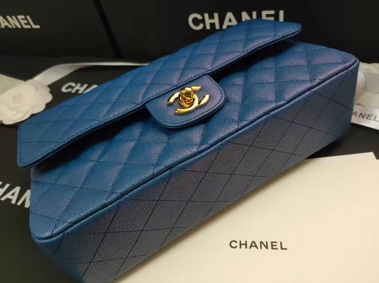 chanel flap bag Iridescent Grained Calfskin&Gold-Tone AS1112 blue